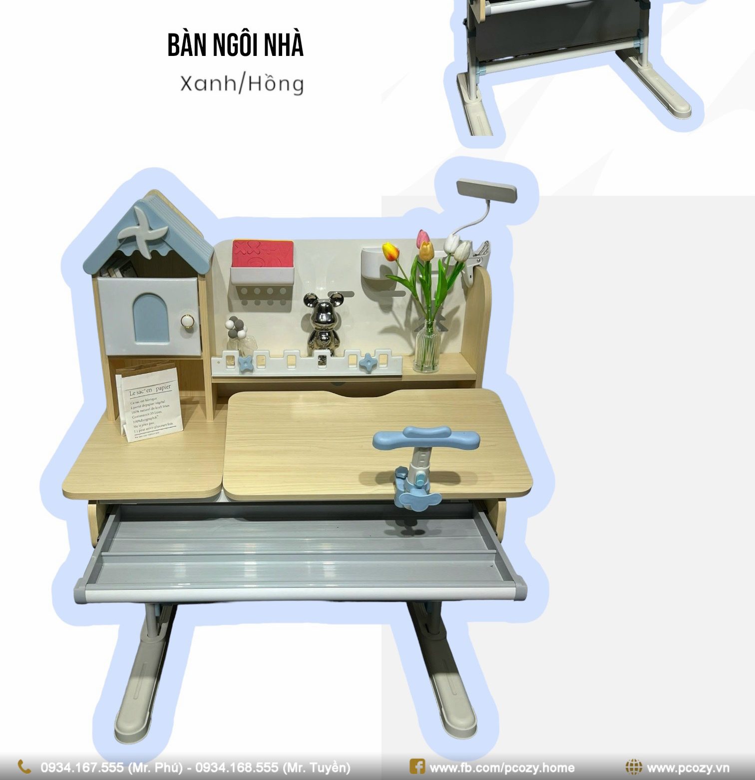 BLV-20 Bàn học trẻ em Màu xanh, hồng. Kích thước ngang mặt bàn 100cm sâu 60cm, chiều cao tối đa đến mặt bàn 80cm, giá 2.550.000